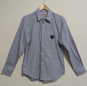 PLAY Comme Des Garçons Blue & White Pin Stripe Button Up Shirt Size Medium NWT